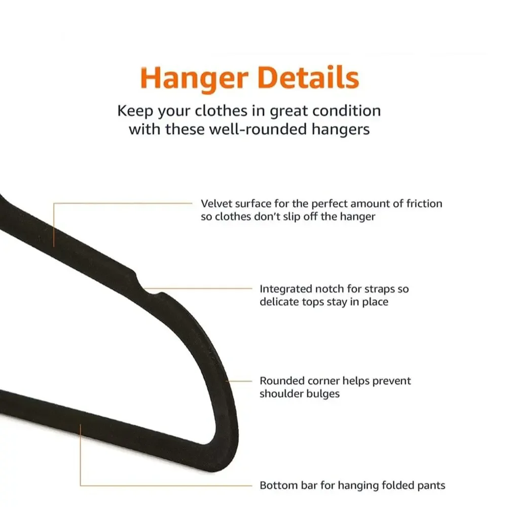 Basics Slim, Velvet, Non-Slip Suit Clothes Hangers, Black/Silver - Pack …